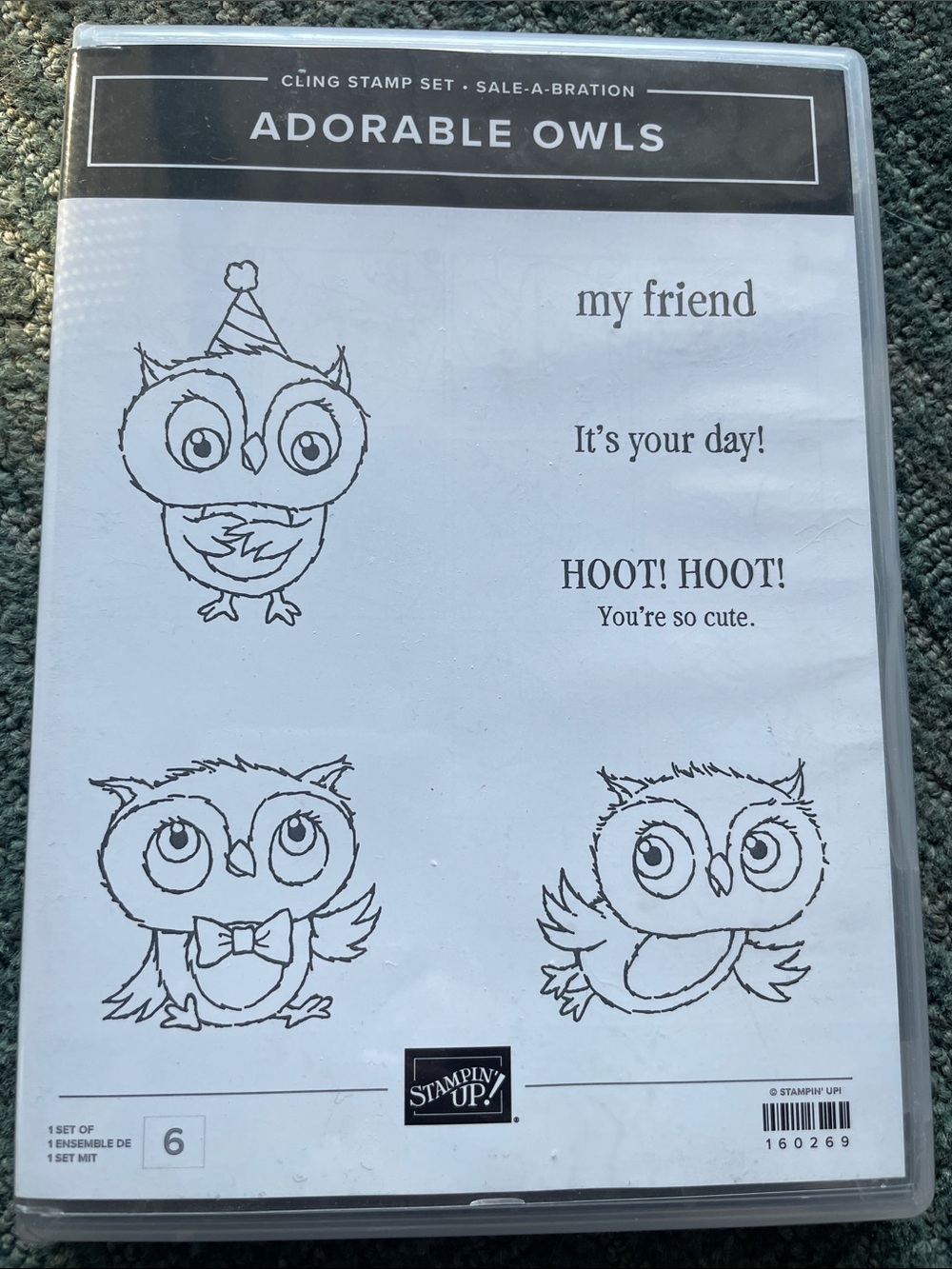 Stampin' Up! Adorable Owls Cling Stamp Set - Black & White